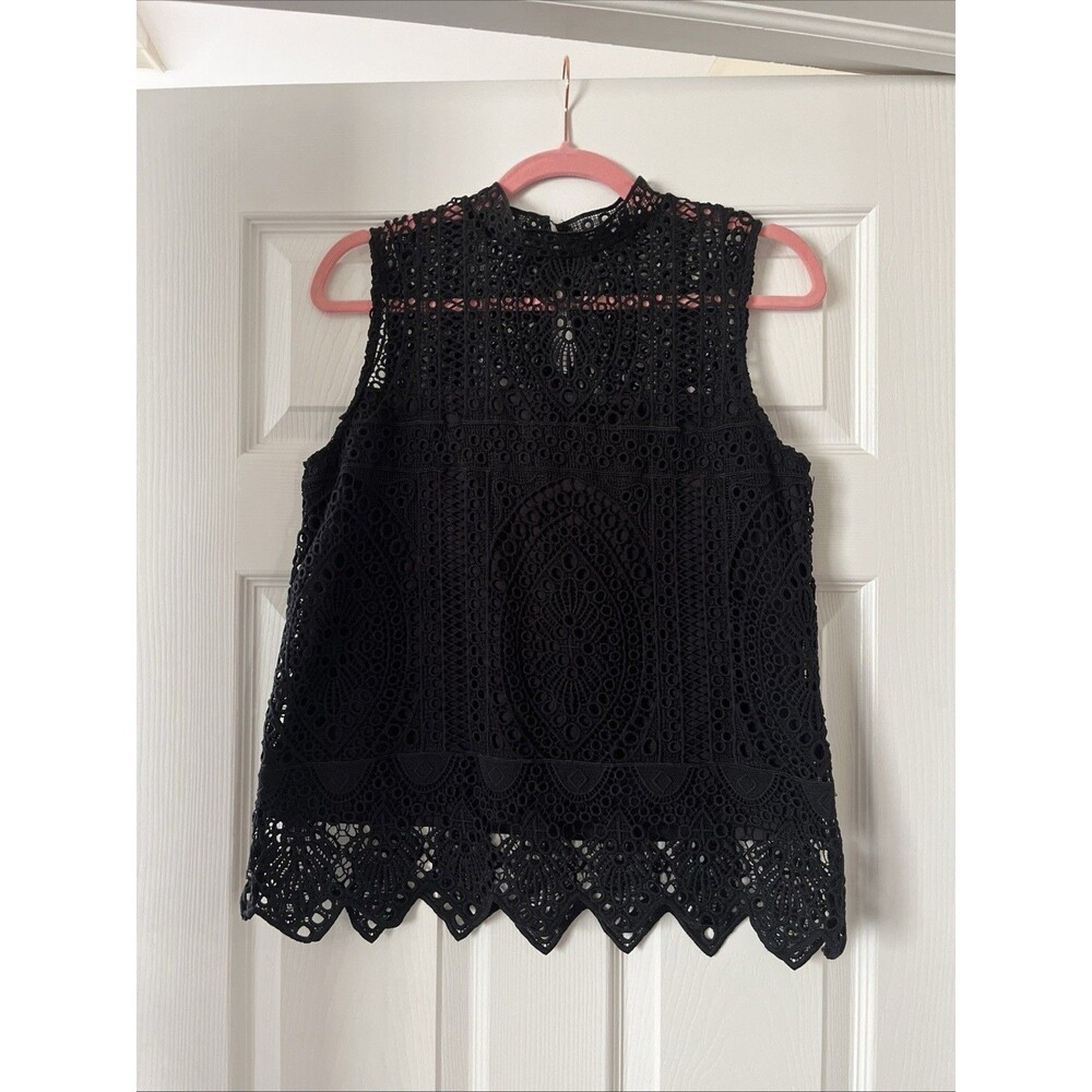 Calligraphie Crochet Lace Overlay Top Medium Sleeveless Black NWOT STUNNING!